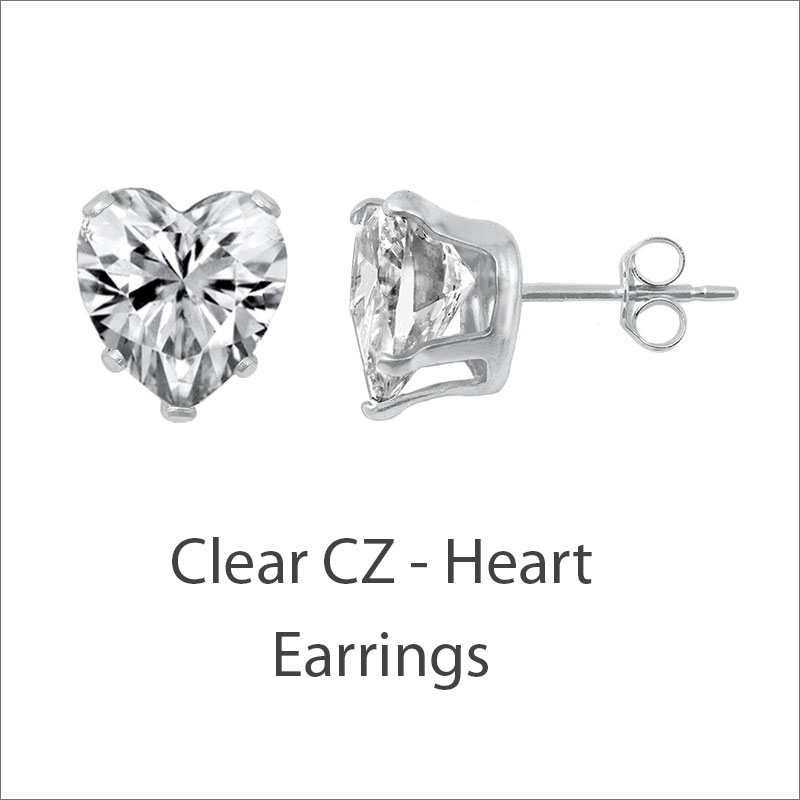 Clear CZ Heart Earrings